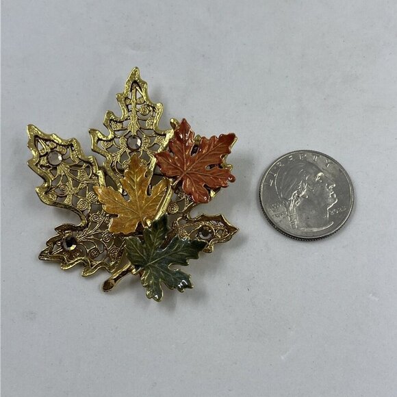KC‎ Vintage Leaf Pin Brooch Autumn Fall Multi-Color Enamel Gold Tone Signed - Picture 6 of 13